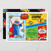スーパーヒーロー誕生日パーテすごいィーヒーロー写真 招待状 (正面/裏面)