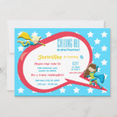 スーパーヒーロー誕生日パーティーの招待を呼ぶ 招待状 (正面)