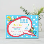 スーパーヒーロー誕生日パーティーの招待を呼ぶ 招待状 (スタンド正面)