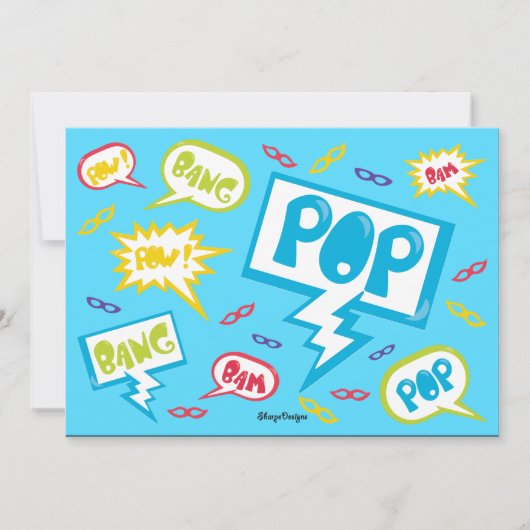 スーパーヒーロー誕生日パーティーの招待を呼ぶ 招待状 (裏面)