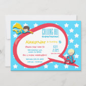 スーパーヒーロー誕生日パーティーの招待を呼ぶ 招待状 (正面)