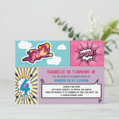 スーパーヒーロー誕生日パーティーの招待-ガールカラーズ 招待状 (スタンド正面)