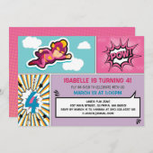 スーパーヒーロー誕生日パーティーの招待-ガールカラーズ 招待状 (正面/裏面)