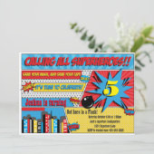 スーパーヒーロー誕生日パーティーの招待 招待状 (スタンド正面)