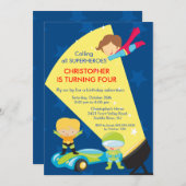 スーパーヒーロー誕生日パーティーの招待 招待状 (正面/裏面)