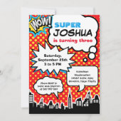 スーパーヒーロー誕生日パーティーの招待 招待状 (正面)