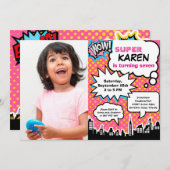 スーパーヒーロー誕生日パーティーの招待 招待状 (正面/裏面)