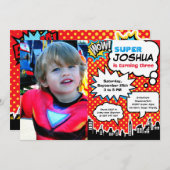 スーパーヒーロー誕生日パーティーの招待 招待状 (正面/裏面)