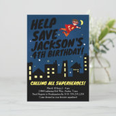 スーパーヒーロー誕生日パーティーの招待 招待状 (スタンド正面)