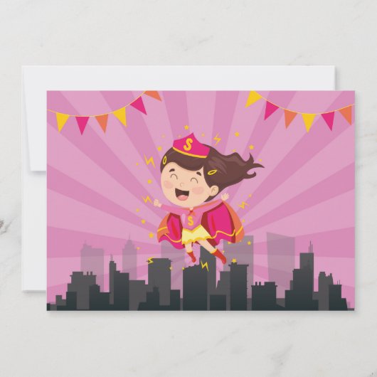 スーパーヒーロー誕生日ピンクガールズすごい写真 招待状 (裏面)