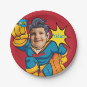 スーパーヒーロー🦸誕生日ファンタスティック飛んでいるキッドバジェット ペーパープレート (正面)
