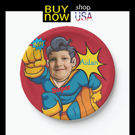 スーパーヒーロー🦸誕生日ファンタスティック飛んでいるキッドバジェット ペーパープレート