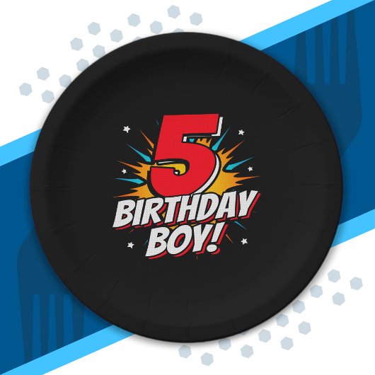 スーパーヒーロー誕生日ボーイ – 5歳 – 5誕生日 ペーパープレート
