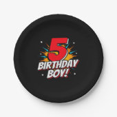 スーパーヒーロー誕生日ボーイ – 5歳 – 5誕生日 ペーパープレート (正面)