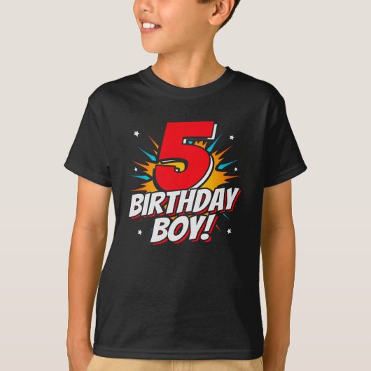 スーパーヒーロー誕生日ボーイ – 5歳 – 5誕生日 Tシャツ (正面)