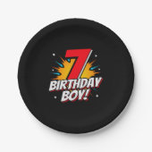スーパーヒーロー誕生日ボーイ – 7歳 – 7誕生日 ペーパープレート (正面)