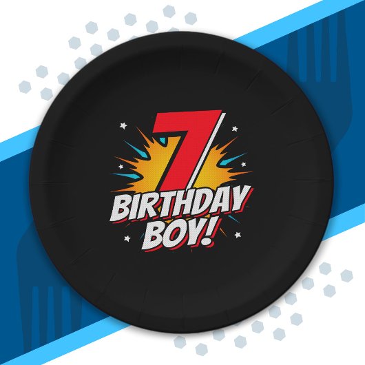 スーパーヒーロー誕生日ボーイ – 7歳 – 7誕生日 ペーパープレート