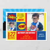 スーパーヒーロー誕生日招待状と写真 招待状 (正面/裏面)