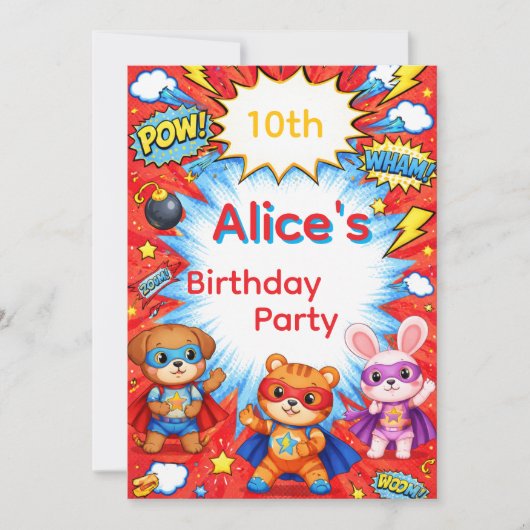 スーパーヒーロー誕生日招待状カード 招待状 (正面)