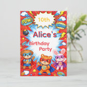 スーパーヒーロー誕生日招待状カード 招待状 (スタンド正面)