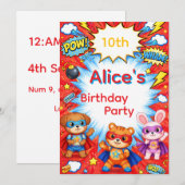 スーパーヒーロー誕生日招待状カード 招待状 (正面/裏面)