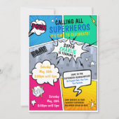 スーパーヒーロー誕生日招待状漫画スタイル 招待状 (正面)