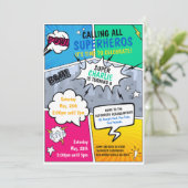 スーパーヒーロー誕生日招待状漫画スタイル 招待状 (スタンド正面)