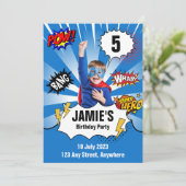 スーパーヒーロー誕生日招待状 – 写真 招待状 (スタンド正面)
