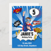 スーパーヒーロー誕生日招待状 – 写真 招待状 (正面/裏面)