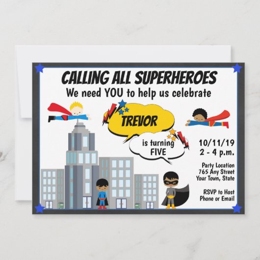 スーパーヒーロー誕生日招待状 招待状 (正面)