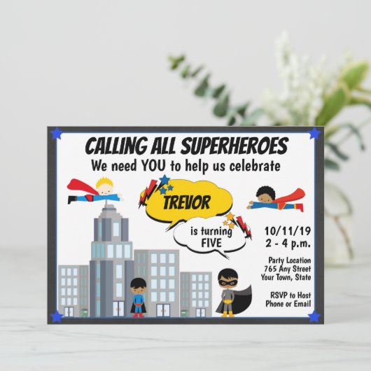 スーパーヒーロー誕生日招待状 招待状 (スタンド正面)