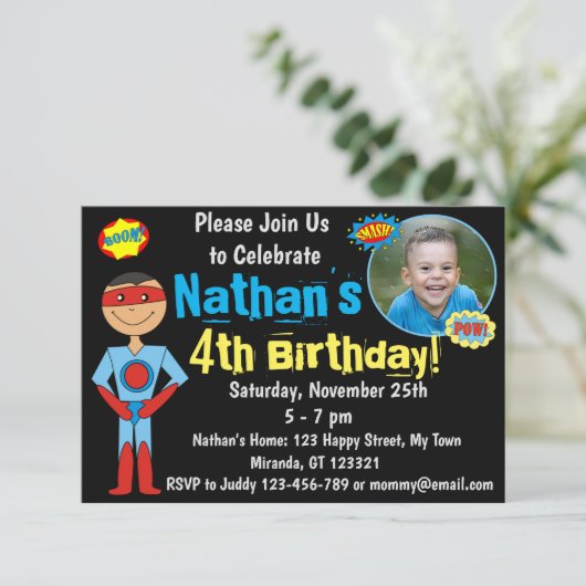 スーパーヒーロー誕生日招待状 招待状 (スタンド正面)