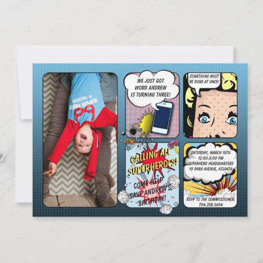 スーパーヒーロー誕生日招待状 招待状 (正面)