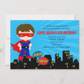 スーパーヒーロー誕生日招待状(青と赤のマスク) 招待状 (正面)