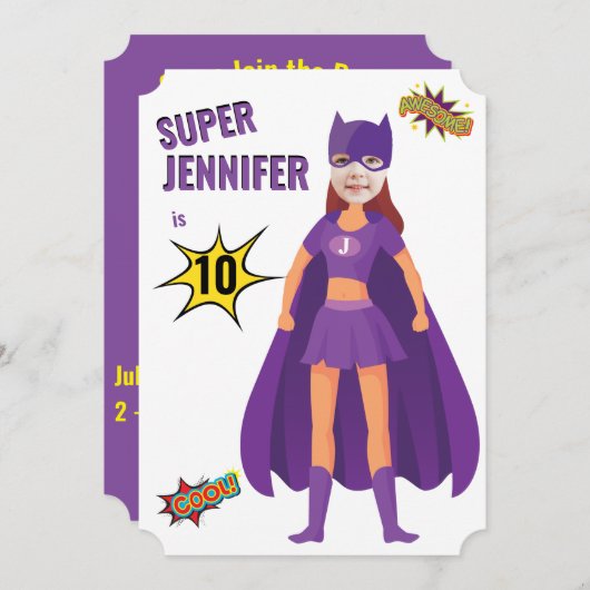スーパーヒーロー誕生日素晴らしファブアメージング 招待状 (正面/裏面)