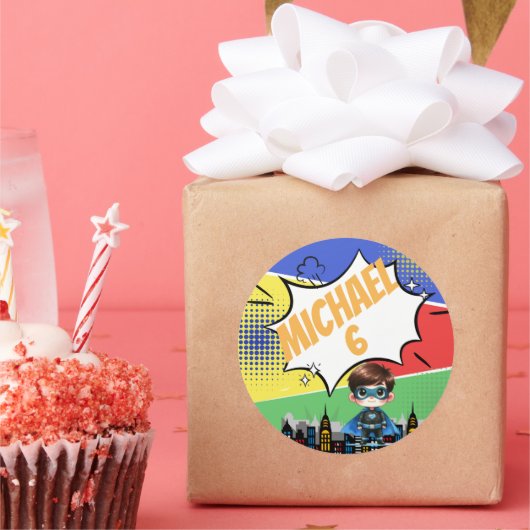 スーパーヒーロー誕生日 ラウンドシール (パーティー)