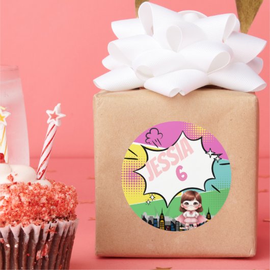 スーパーヒーロー誕生日 ラウンドシール (パーティー)