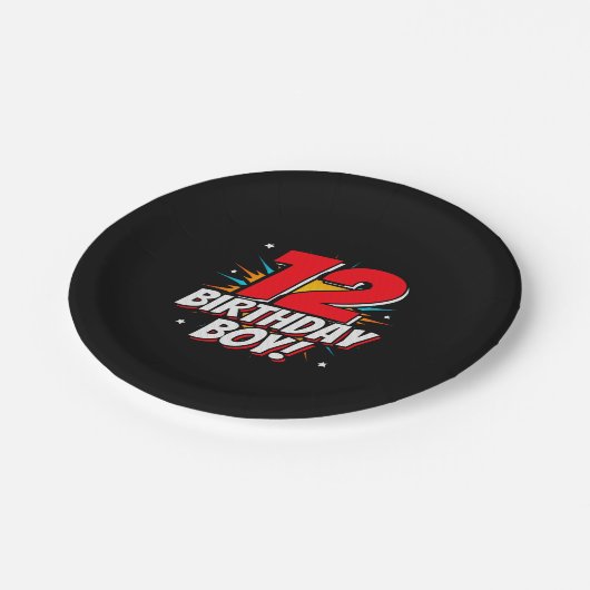 スーパーヒーロー誕生日- 12歳 – 12誕生日 ペーパープレート (アングル)