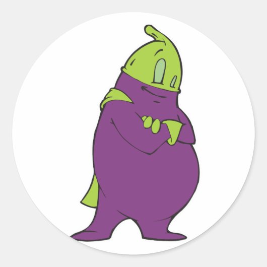 スーパーヒーロー間抜けのナスのキャラクター ラウンドシール (正面)