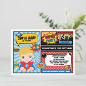 スーパーヒーロー1歳誕生日パーティーコミック / 金髪 招待状 (スタンド正面)