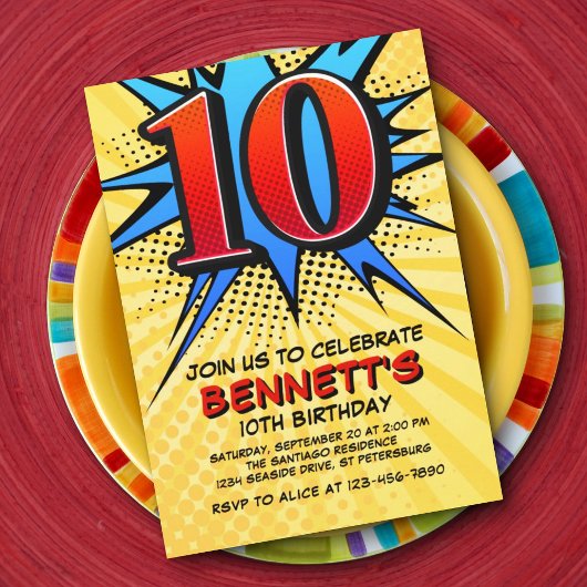 スーパーヒーロー10番目の誕生日招待状 招待状