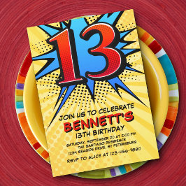 スーパーヒーロー13番目の誕生日招待状 招待状