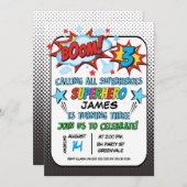 スーパーヒーロー3歳の誕生日パーティの招待状 招待状 (正面/裏面)