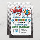 スーパーヒーロー5thバースデーパーティーの招待状 招待状 (正面/裏面)
