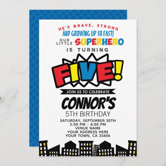 スーパーヒーロー5th誕生日招待状 招待状 (正面/裏面)