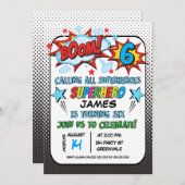 スーパーヒーロー6thバースデーパーティーの招待状 招待状 (正面/裏面)