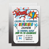 スーパーヒーロー7thバースデーパーティーの招待状 招待状 (正面/裏面)