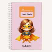 スーパーヒーロー キッズ 2人の女の子 文房具 生徒 ノートブック (正面)