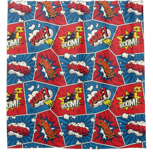 スーパーヒーロー/ゲーマー漫画本デザインシャワーカーテン シャワーカーテン (正面)