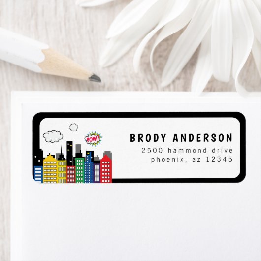 スーパーヒーロー コミックブック テーマの住所 ラベル (インサイチュ)